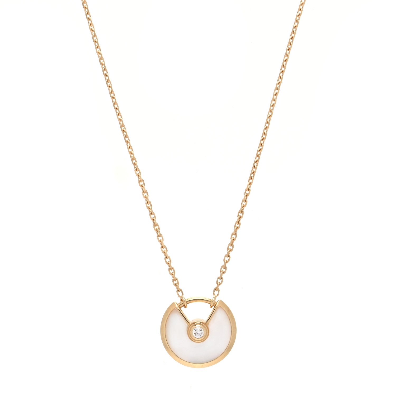 Cartier 18K Yellow Gold Diamond Mother of Pearl XS Amulette de Cartier Pendant Necklace 1 of 8