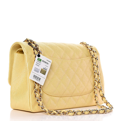 Chanel Iridescent Caviar Quilted Jumbo Double Flap Jaune Yellow 3 of 12