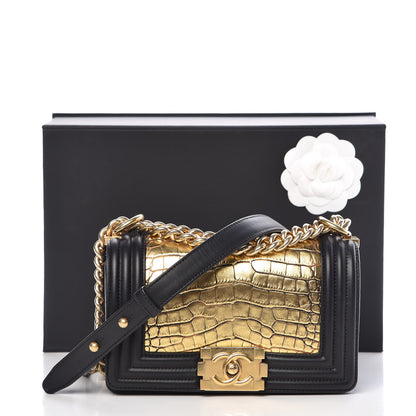 Chanel Metallic Alligator Small Boy Flap Black Gold 10 of 10