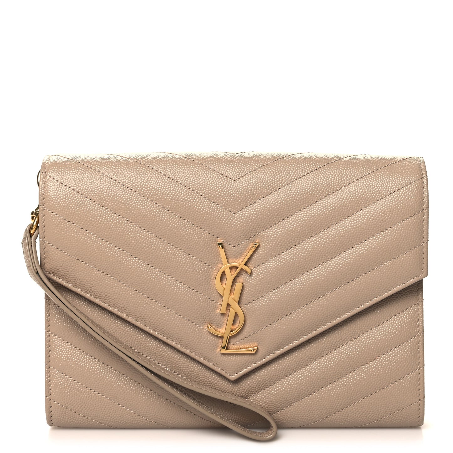 Grain De Poudre Matelasse Chevron Monogram Cassandre Flap Pouch Dark Beige