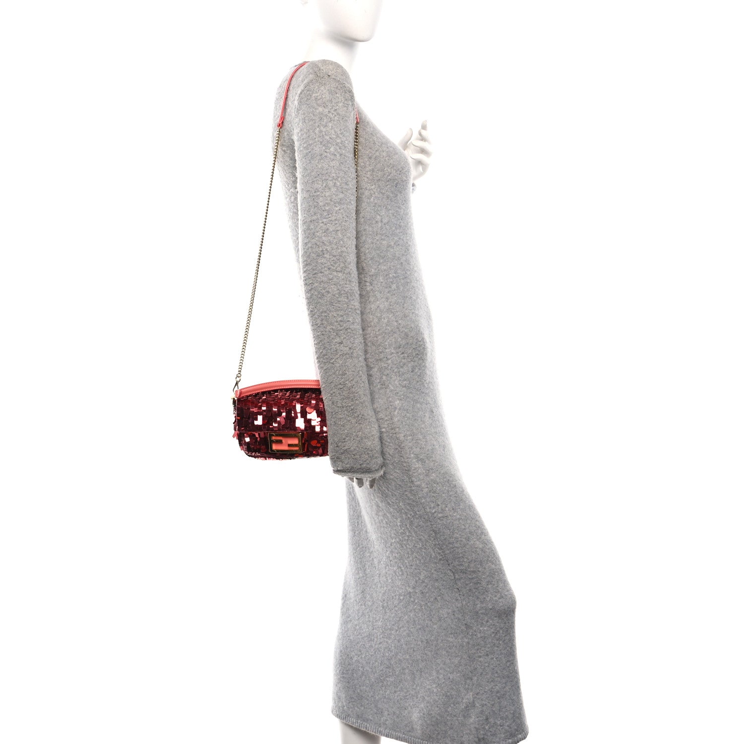 Fendi Sequin Paillettes Vitello Grace Sex and the City Mini Baguette Pink 2 of 10