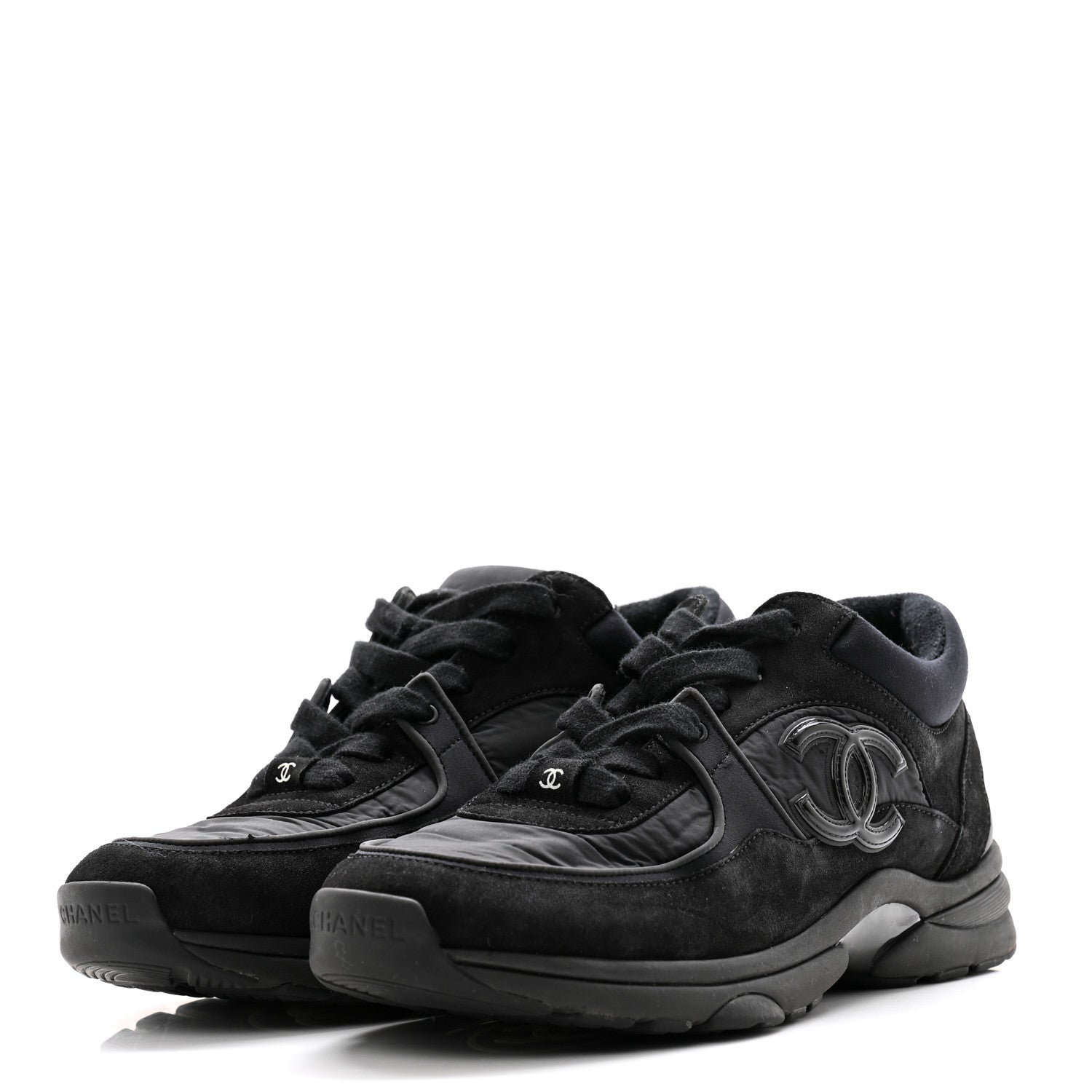 Chanel Fabric Calfskin Suede CC Sneakers 38 Black 3 of 10