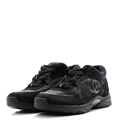 Chanel Fabric Calfskin Suede CC Sneakers 38 Black 3 of 10
