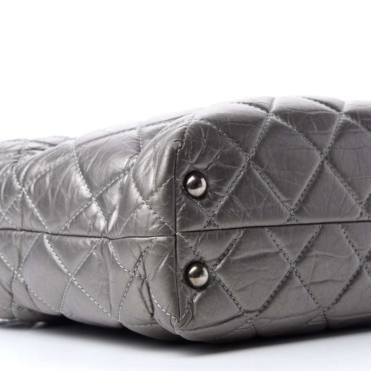 Metallic Aged Calfskin Quilted Reissue 2.55 Tote Dark Grey