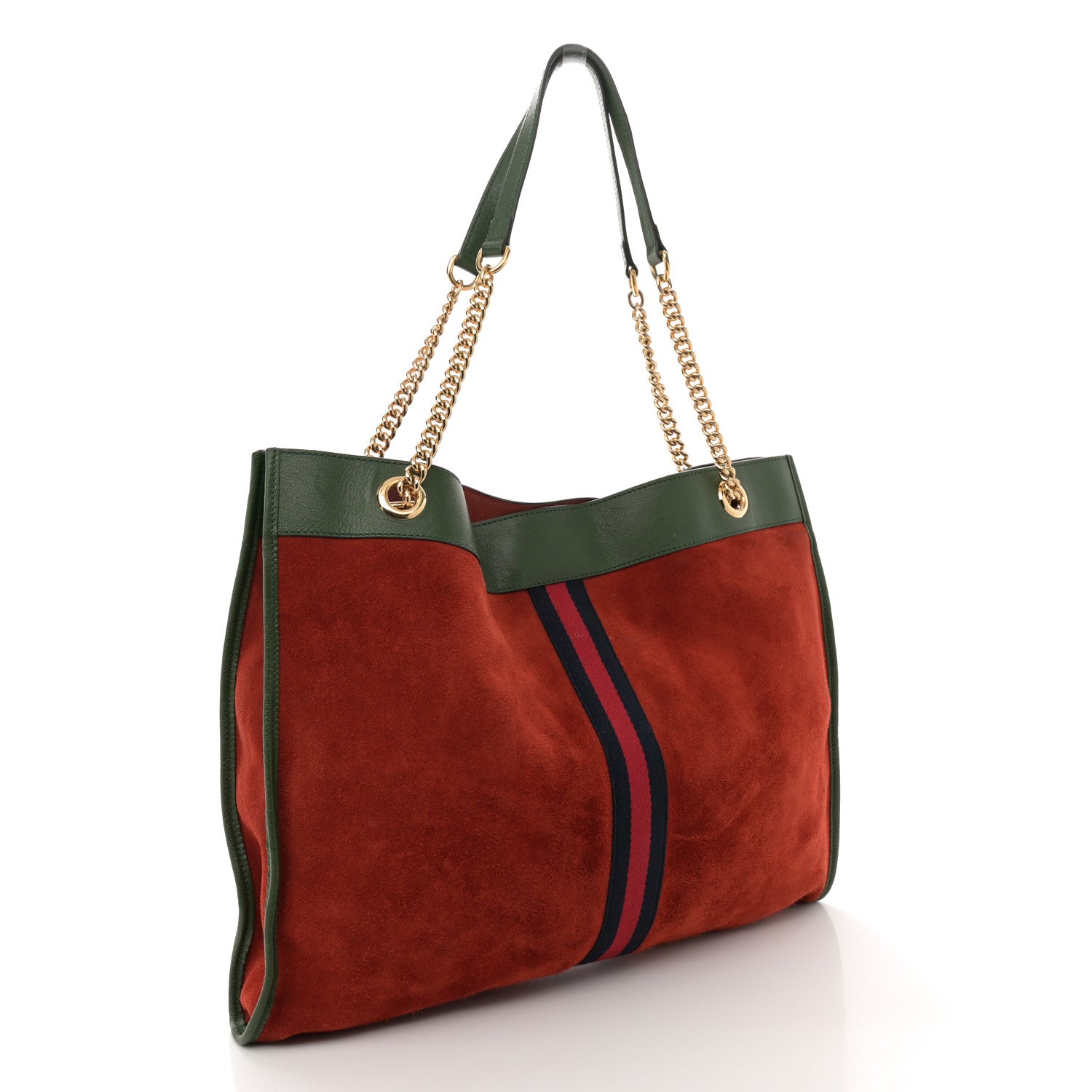 Gucci Suede Calfskin Large Rajah Chain Tote Brown Green 4 of 15