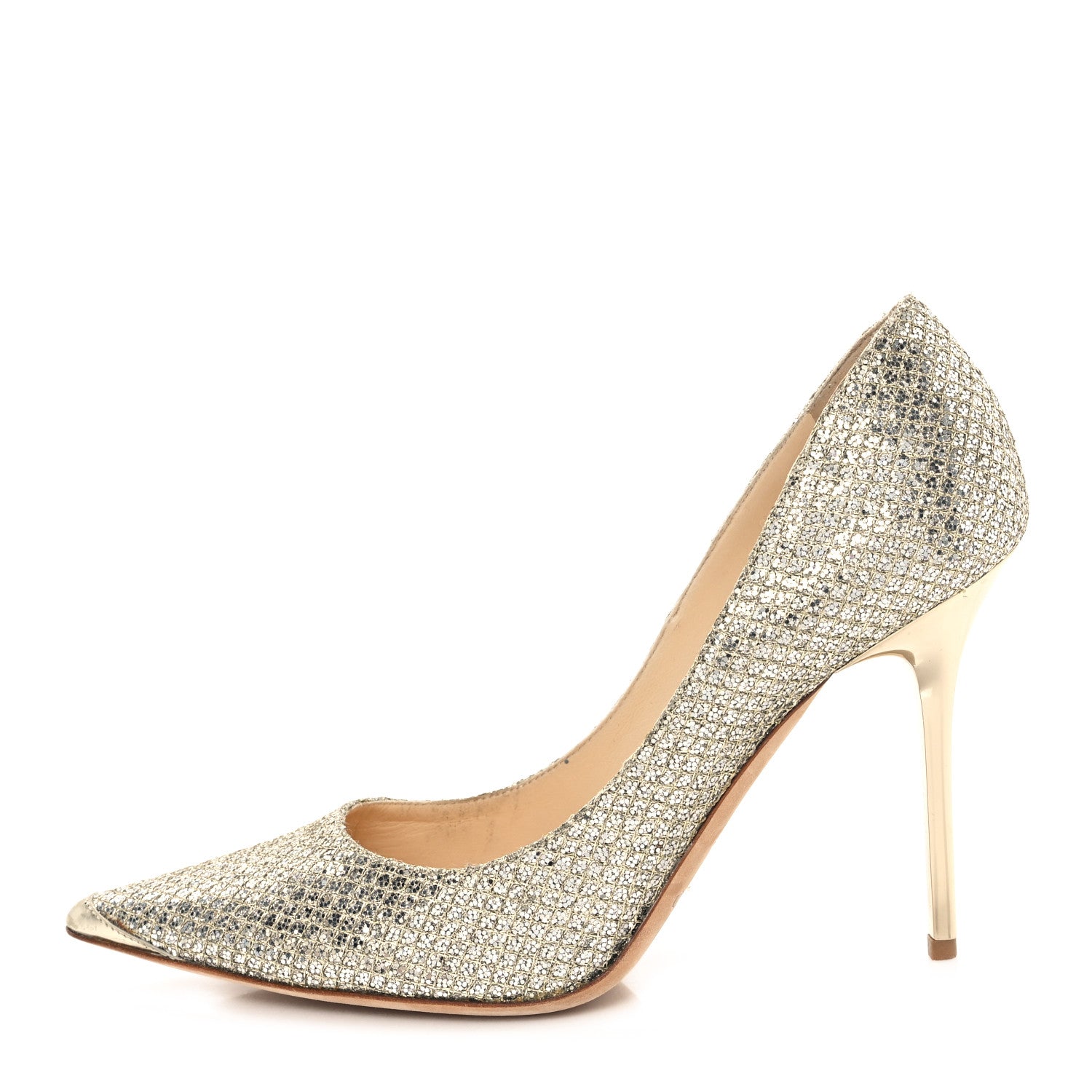Jimmy Choo Glitter Fabric Romy 85 Pumps 37.5 Champagne 1 of 10