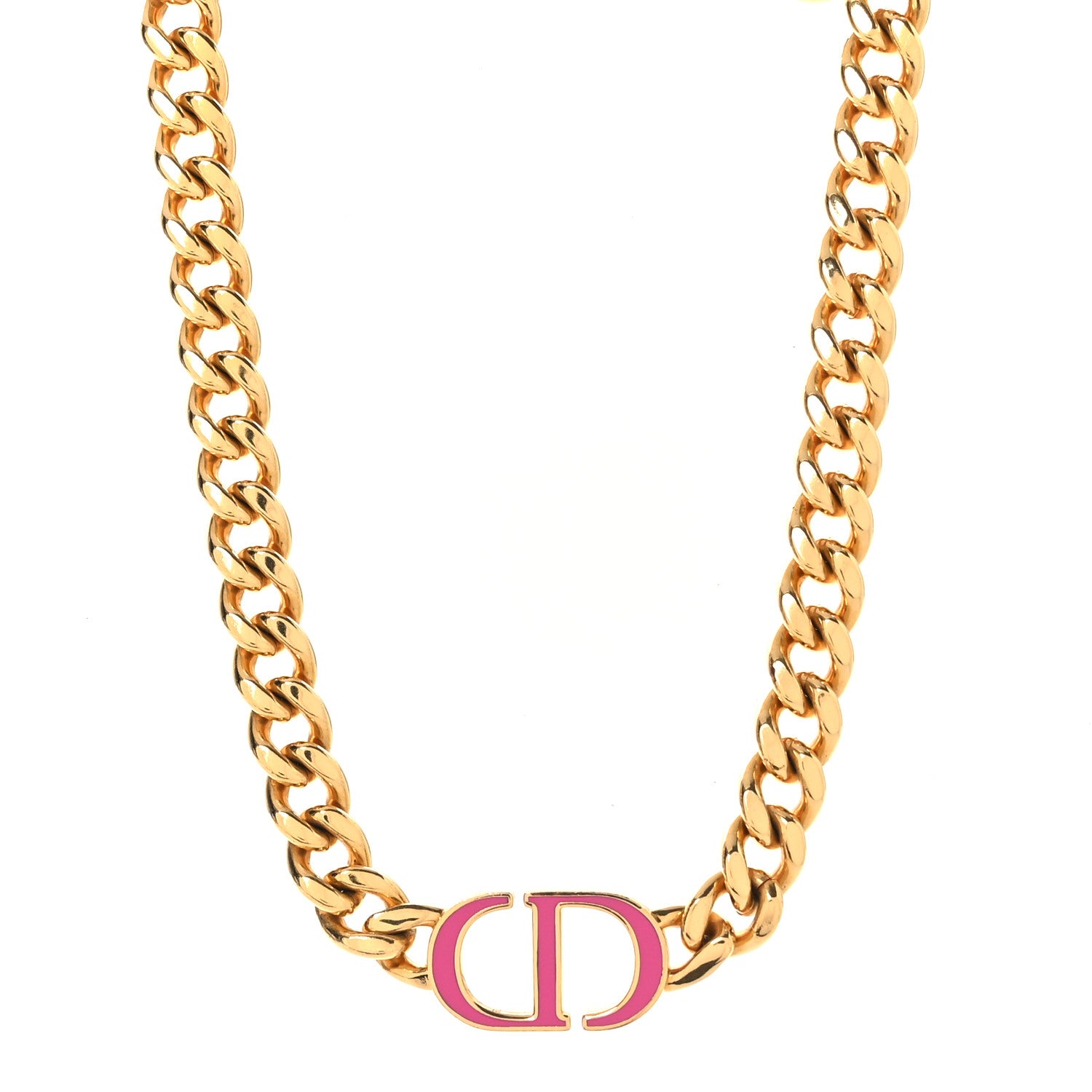 Christian Dior Metal CD Choker Necklace Gold Pink 1 of 8