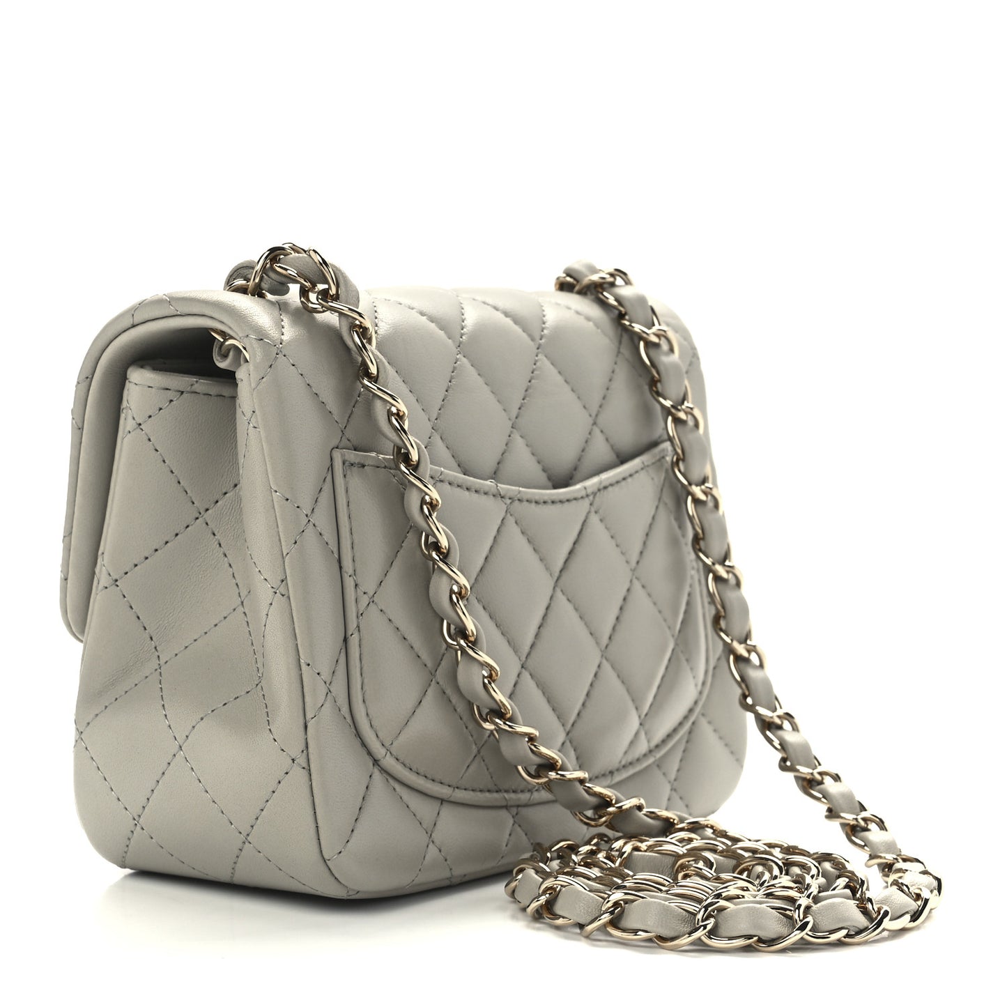Lambskin Quilted Mini Square Flap Light Grey