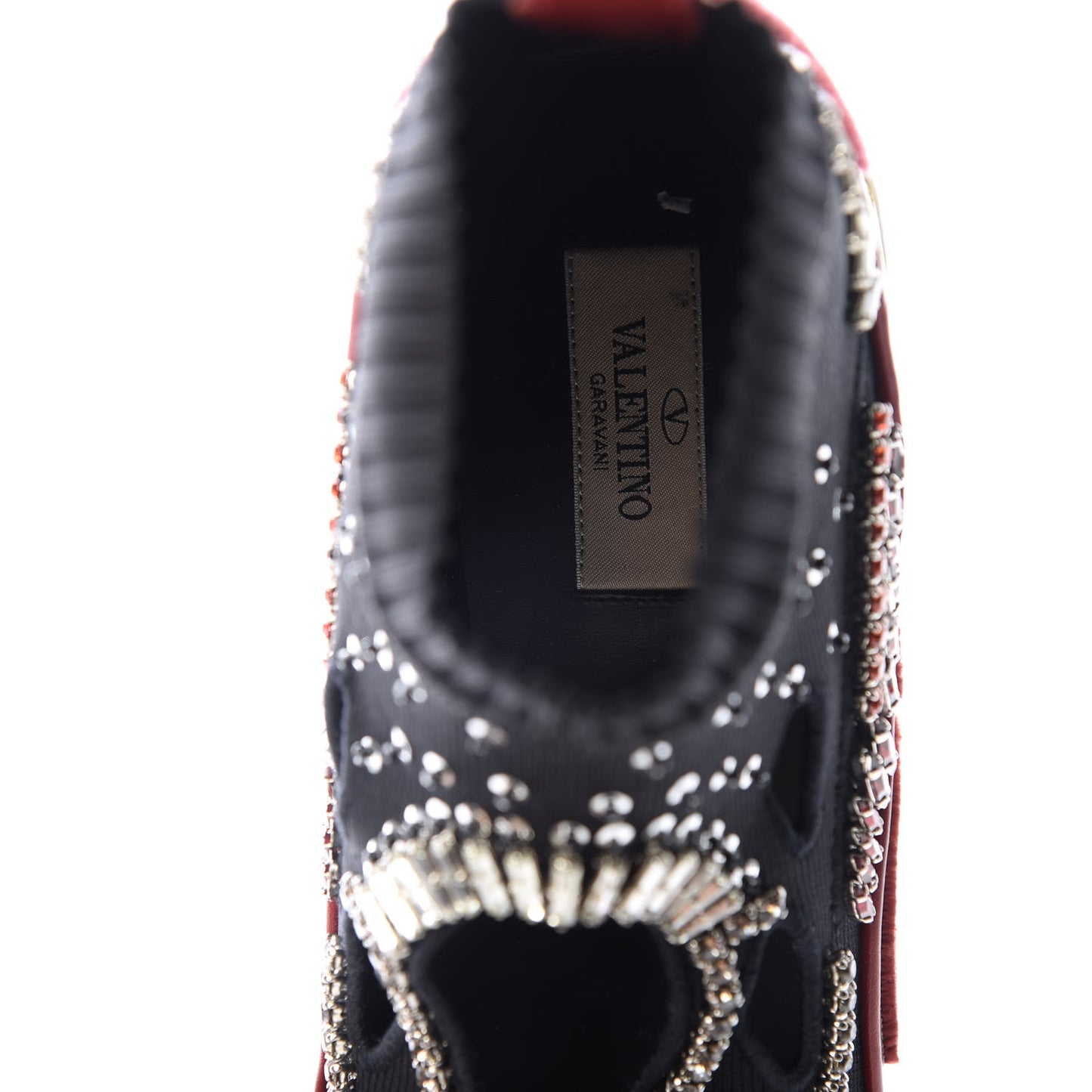 Calfskin Crystal Mesh Knit Cutout Odissey Sock Sneakers 38.5 Black Water