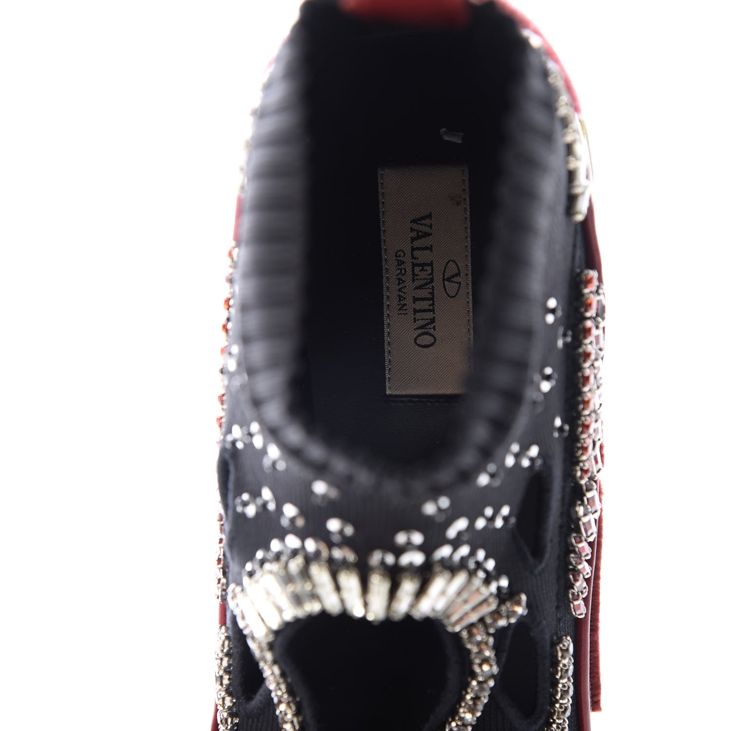 Valentino Garavani Calfskin Crystal Mesh Knit Cutout Odissey Sock Sneakers 38.5 Black Water 8 of 9