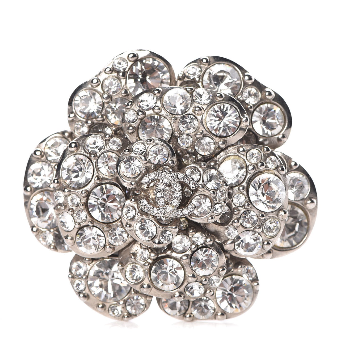 Swarovski Crystal Camellia CC Brooch Silver