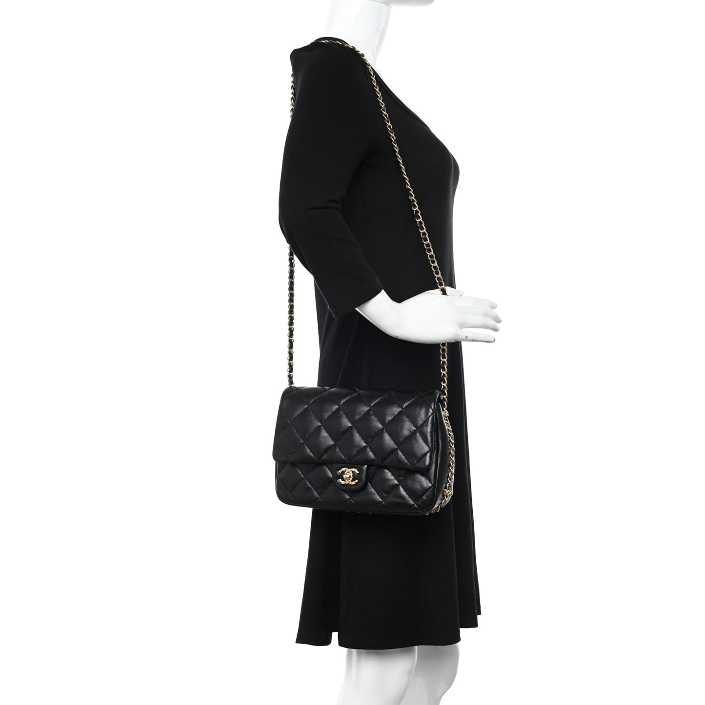 Lambskin Quilted Large CC Chain Flap Black