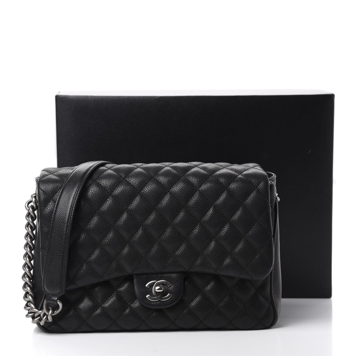 Caviar Quilted Medium Rock In Rome Single Flap Black