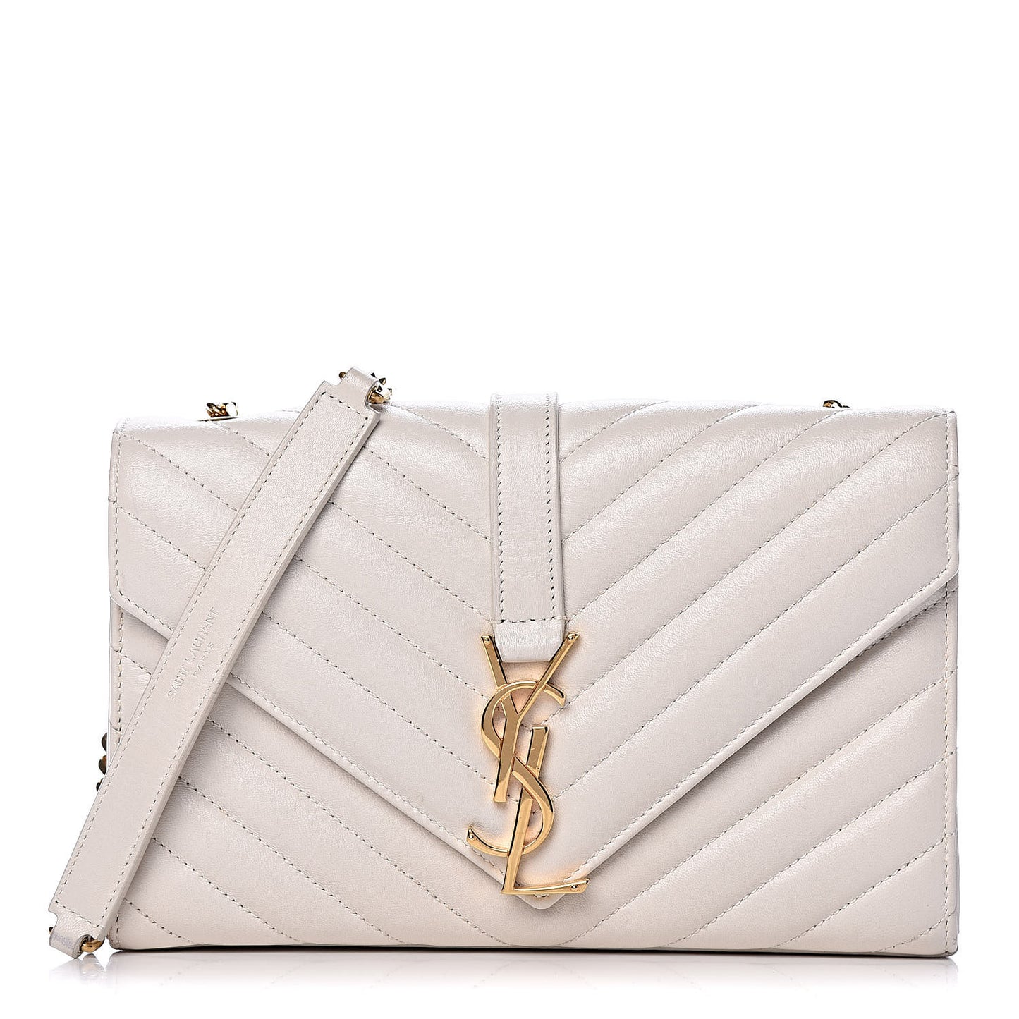 Lambskin Matelasse Chevron Small Monogram Satchel Off White