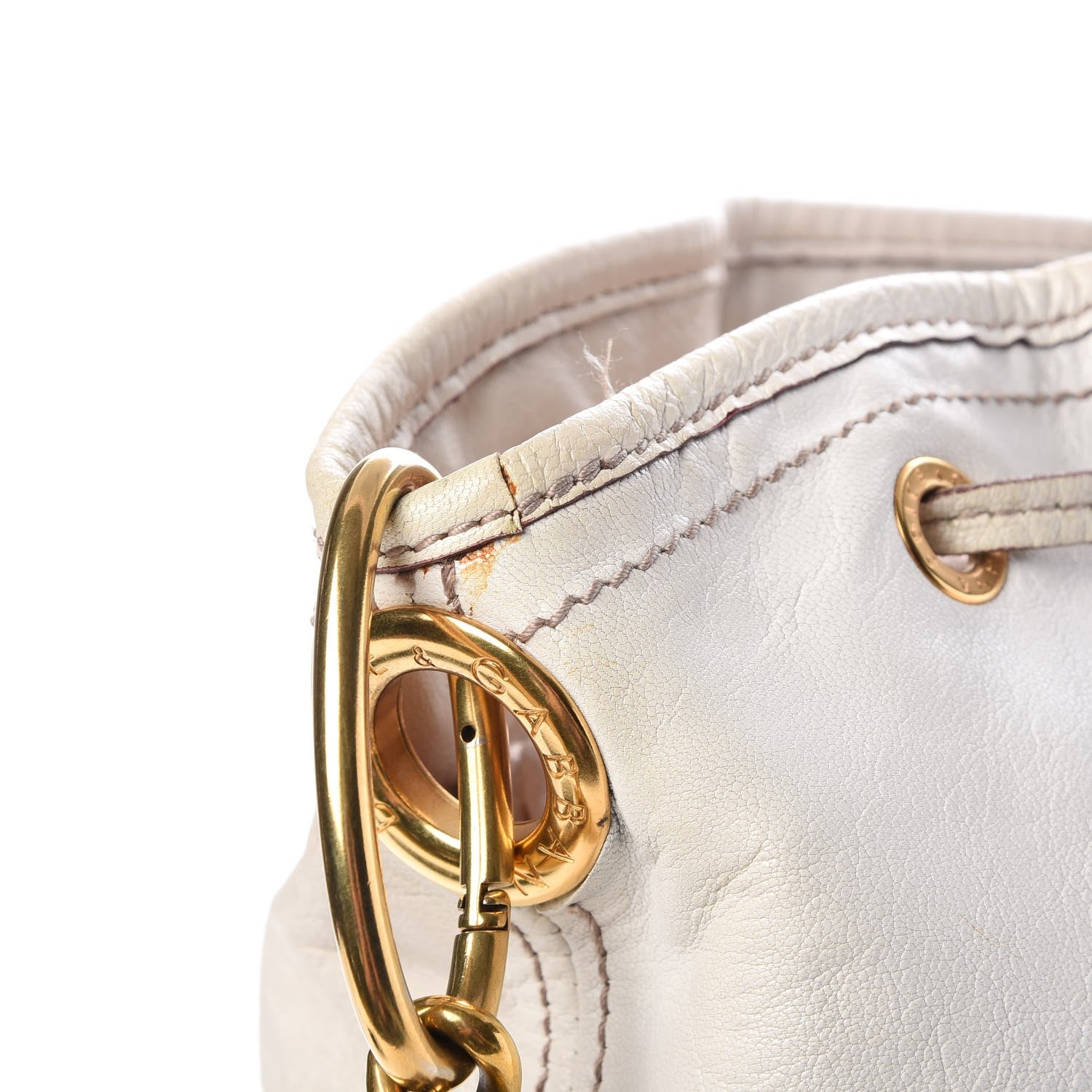 Dolce & Gabbana Calfskin Drawstring Bucket Shoulder Bag White 8 of 10