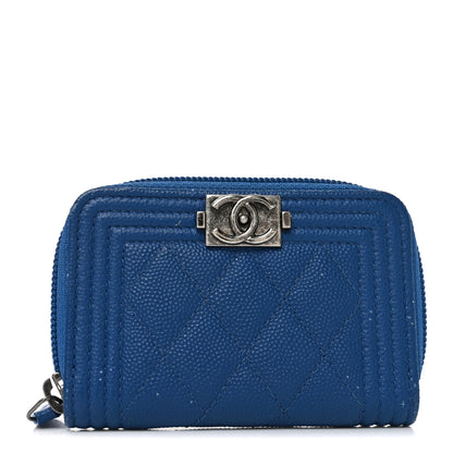 Chanel Caviar Quilted Boy Zip Around Coin Purse Wallet Blue 1 of 8