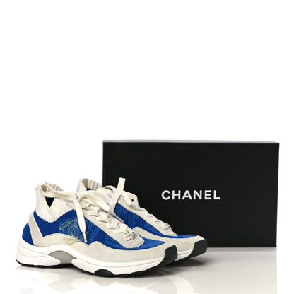 Chanel Fabric Suede Calfskin Stretch CC Sneakers 36 White Blue 9 of 9