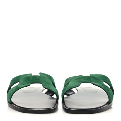 Hermes Suede Goatskin Oran Sandals 38.5 Vert Electrique 3 of 10