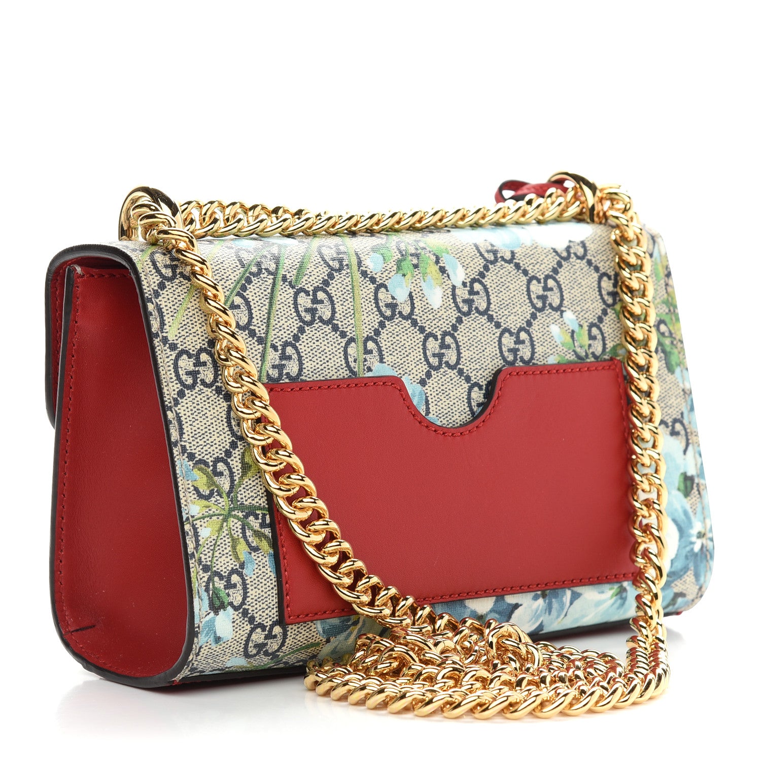 Gucci GG Supreme Monogram Blooms Small Padlock Shoulder Bag Beige Blue Navy Hibiscus Red 3 of 9