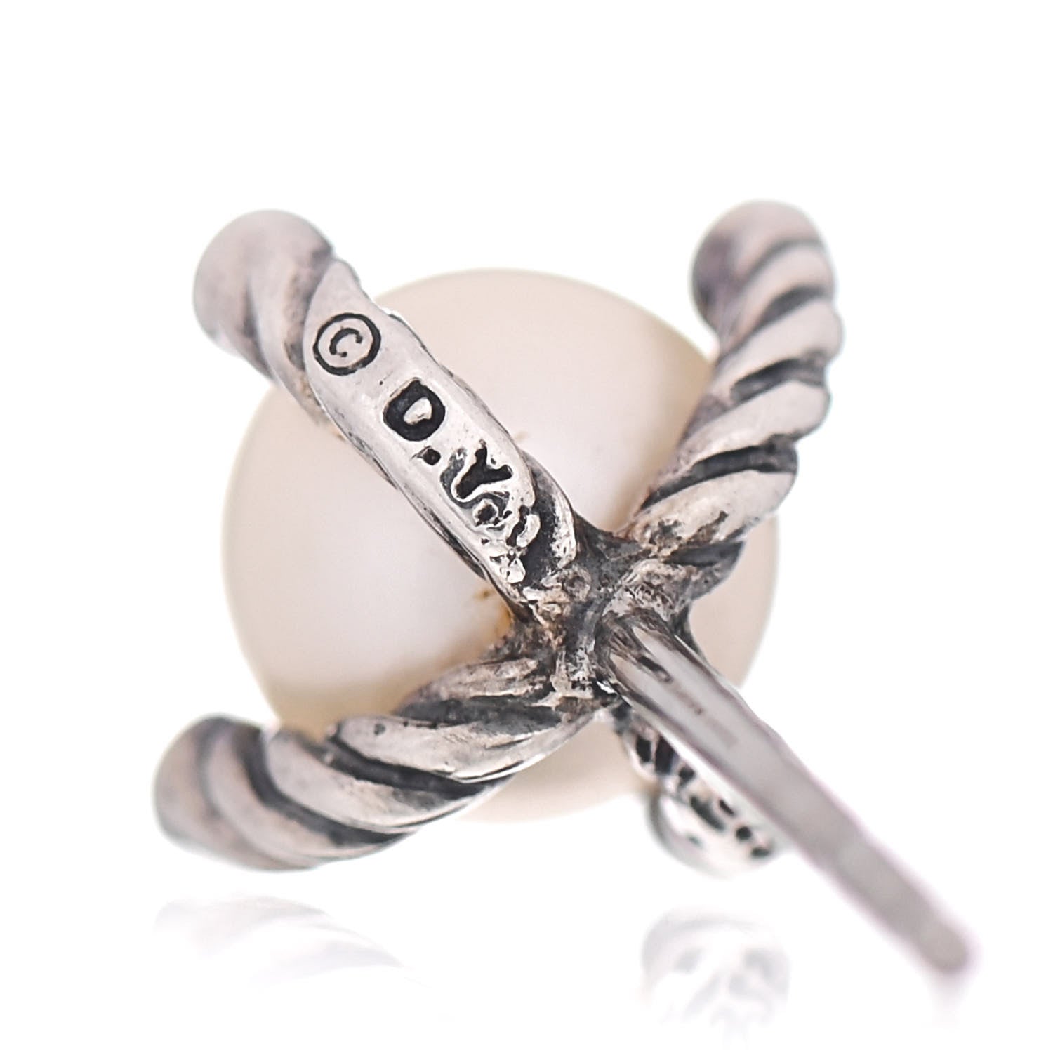 David Yurman Sterling Silver Diamond Pearl 7mm Earrings 4 of 4