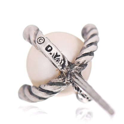 David Yurman Sterling Silver Diamond Pearl 7mm Earrings 4 of 4