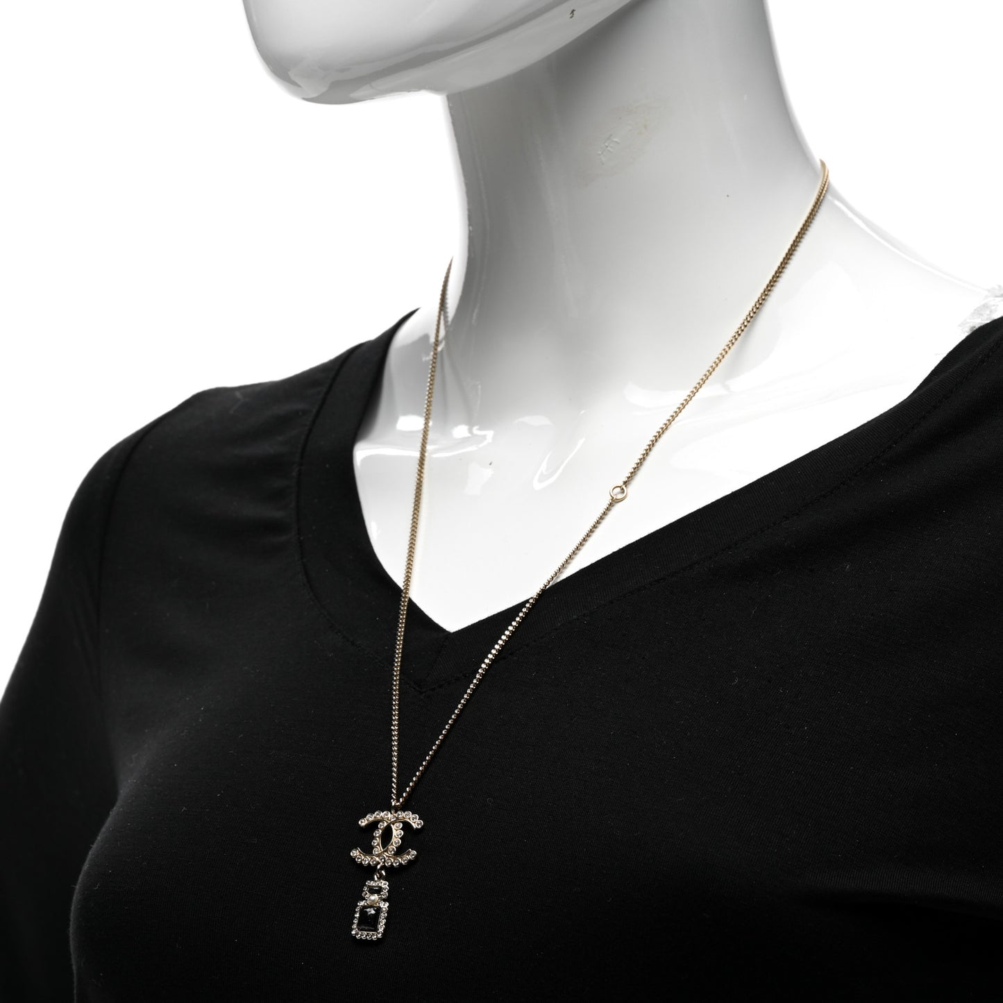 Crystal Pearl CC Perfume Bottle Necklace Black Gold