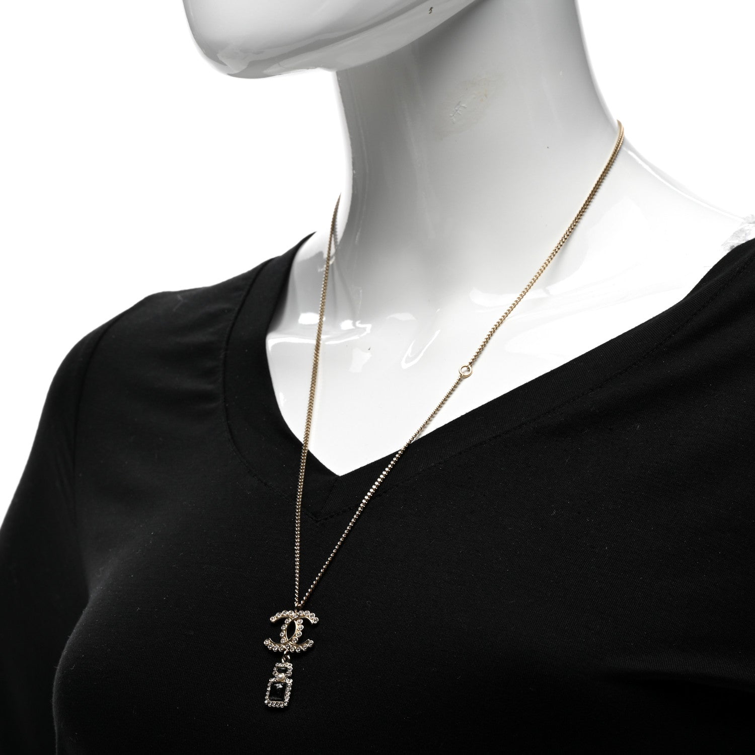 Chanel Crystal Pearl CC Perfume Bottle Necklace Black Gold 2 of 5