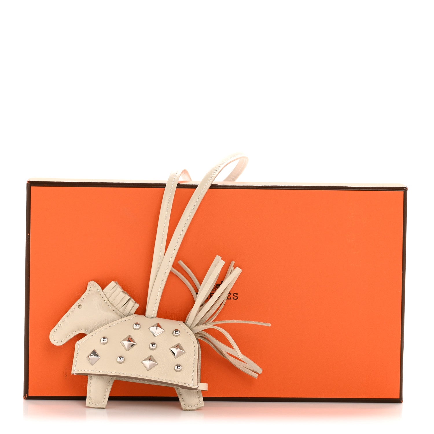 Hermes Milo Lambskin Studded Grigri Rodeo Robeo Rock Horse Bag Charm PM Craie 5 of 5