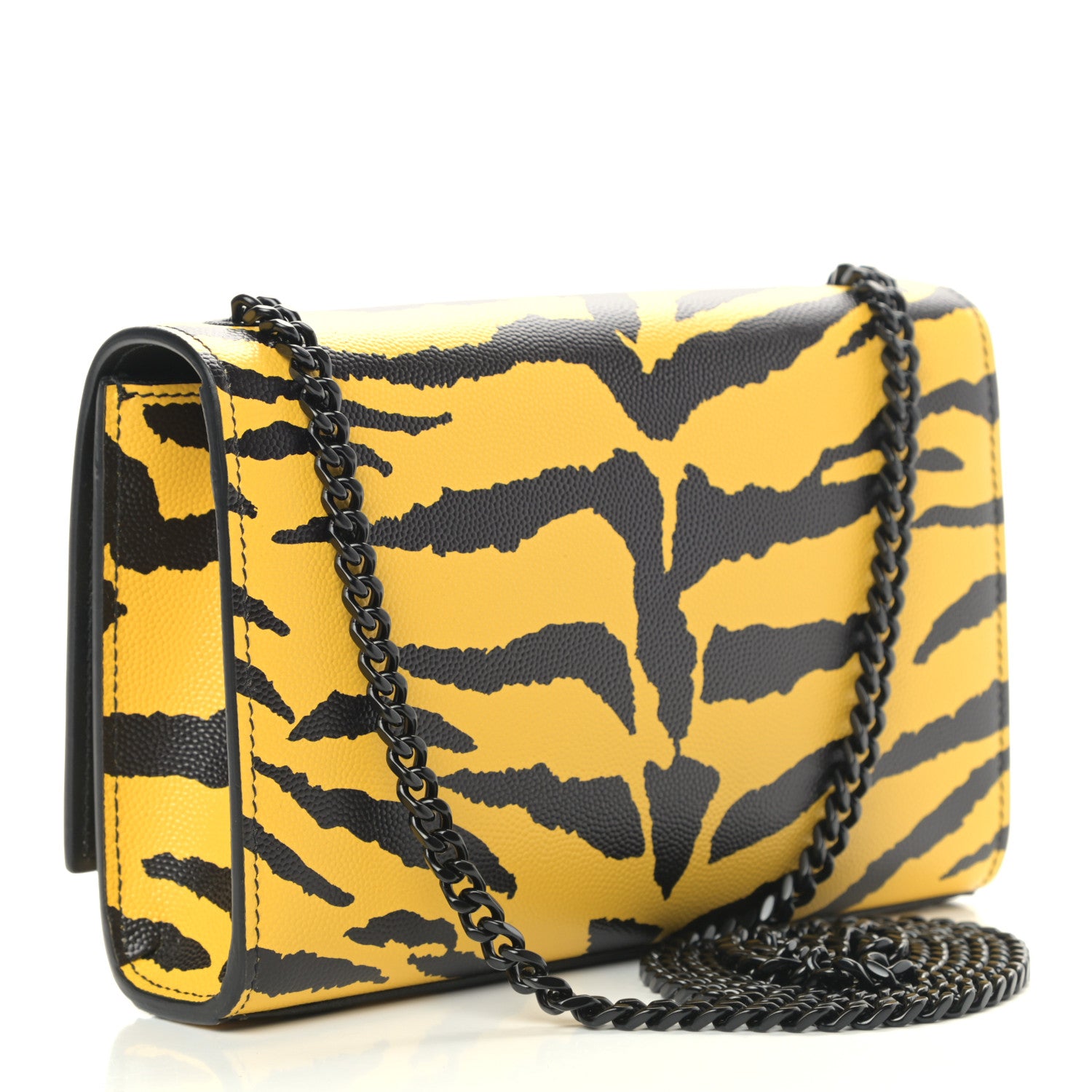 Saint Laurent Grain De Poudre Zebra Print Small Classic Monogram Kate Satchel Yellow 3 of 9