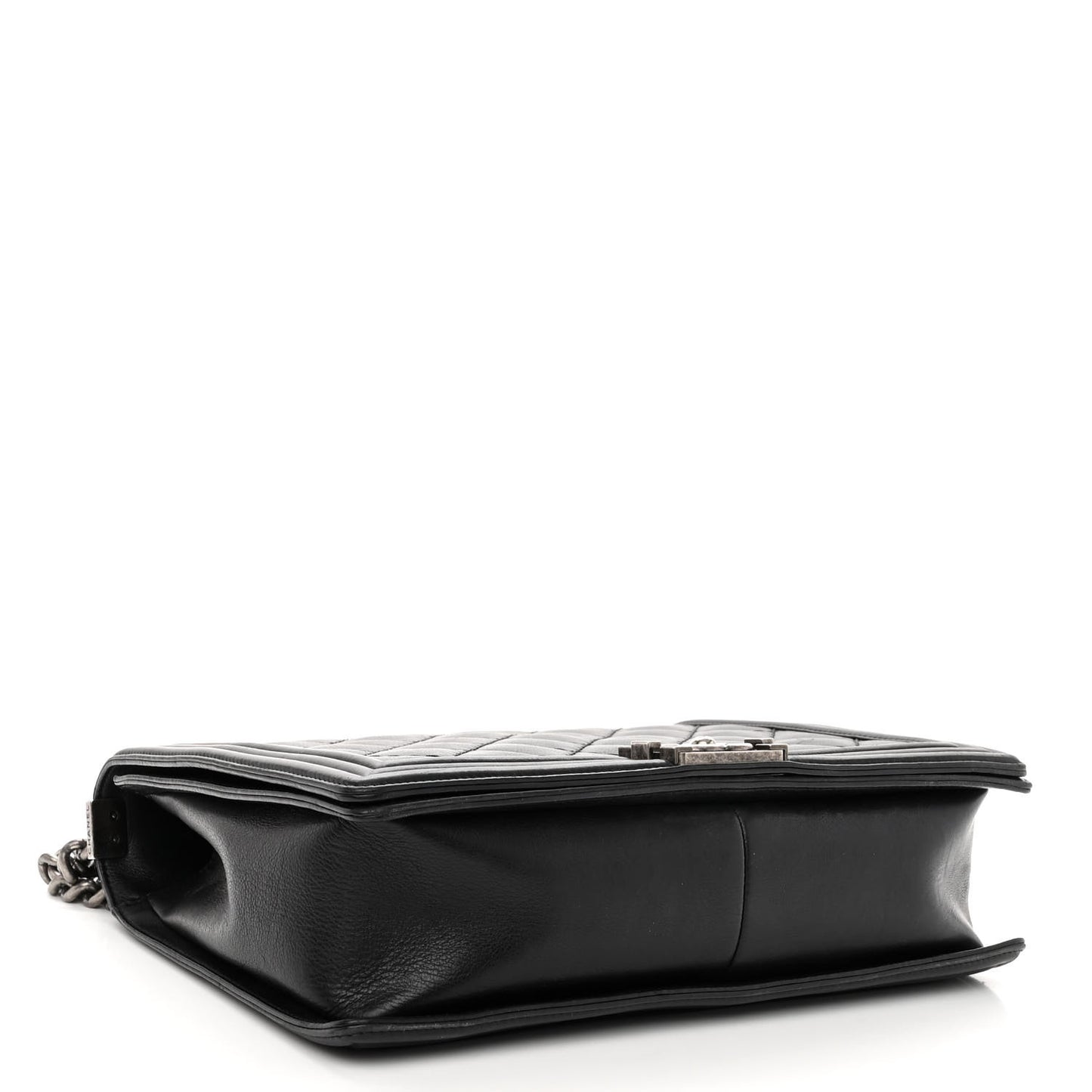 Calfskin Double Stitch Large Boy Flap Black