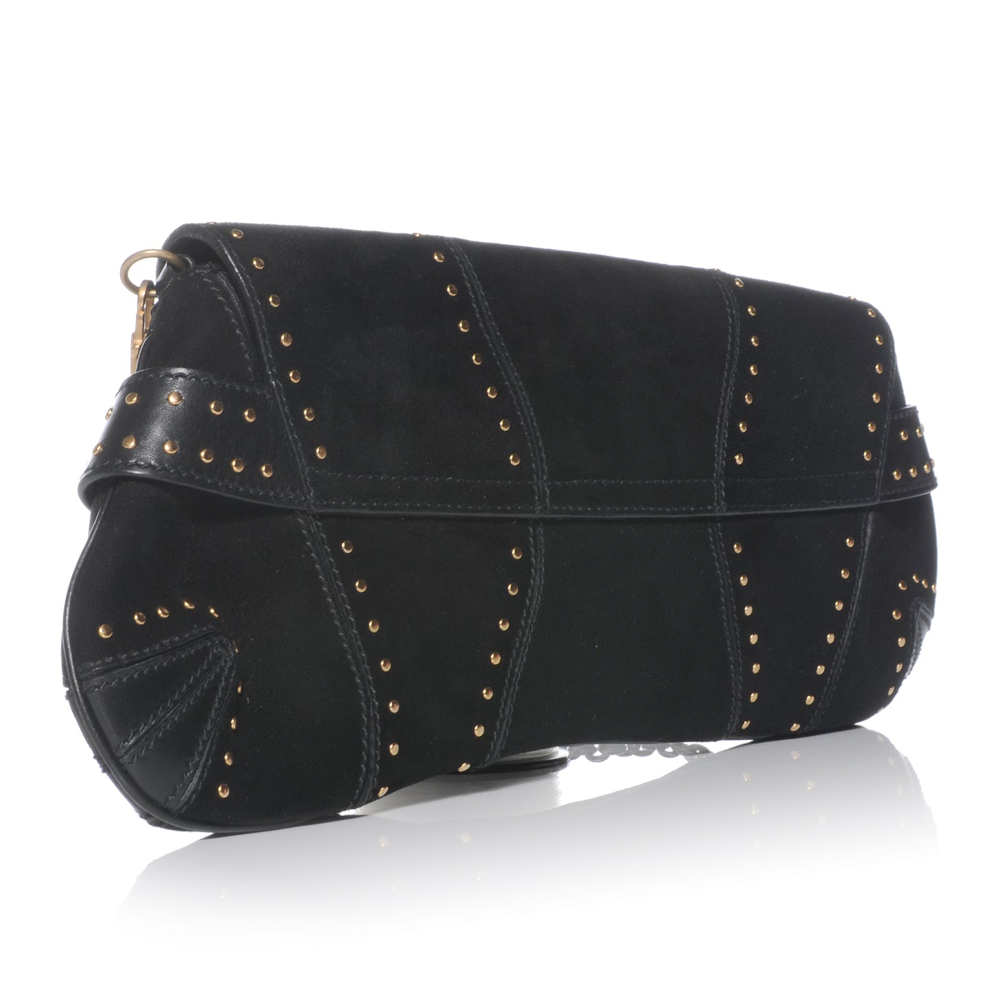 Suede Studded Horsebit Clutch Bag Black