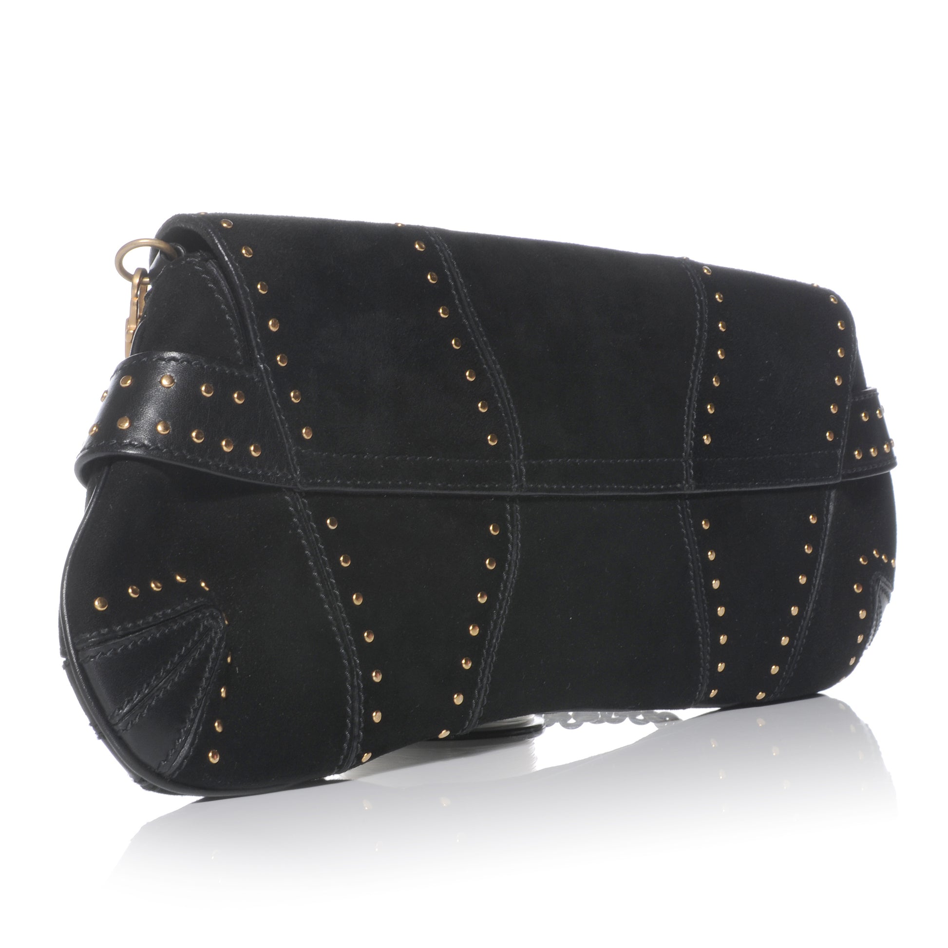 Gucci Suede Studded Horsebit Clutch Bag Black 3 of 7
