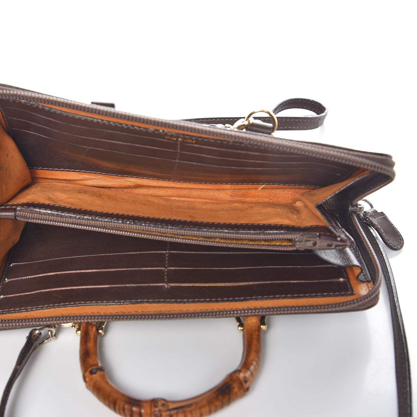 Calfskin Bamboo Handle Crossbody Wallet Brown