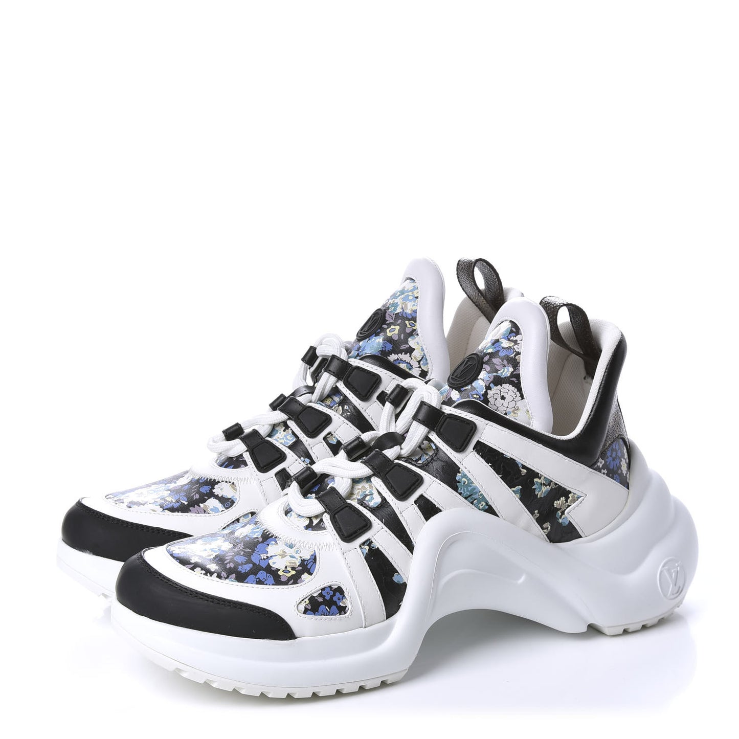 Flower Printed Calfskin Monogram LV Archlight Sneakers 39.5 Black Blue