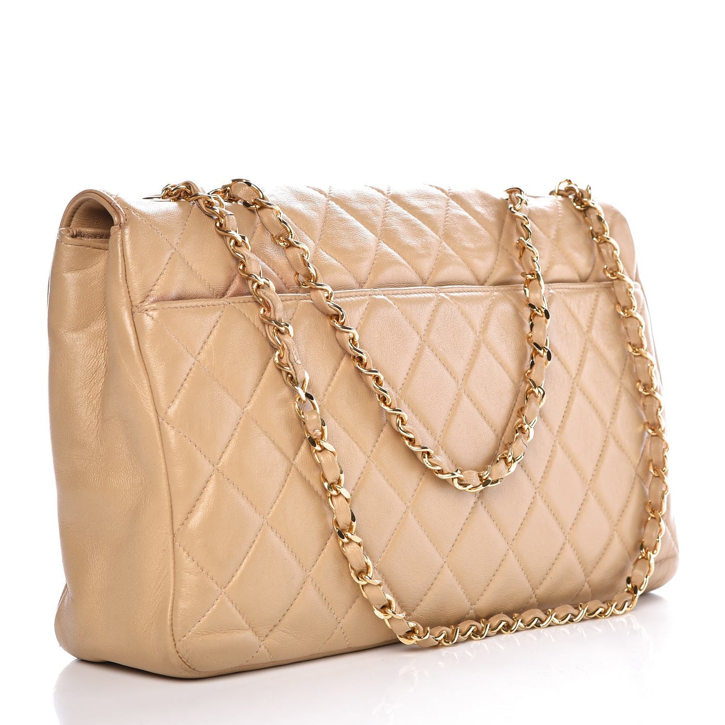 Lambskin Quilted Jumbo Single Flap Beige