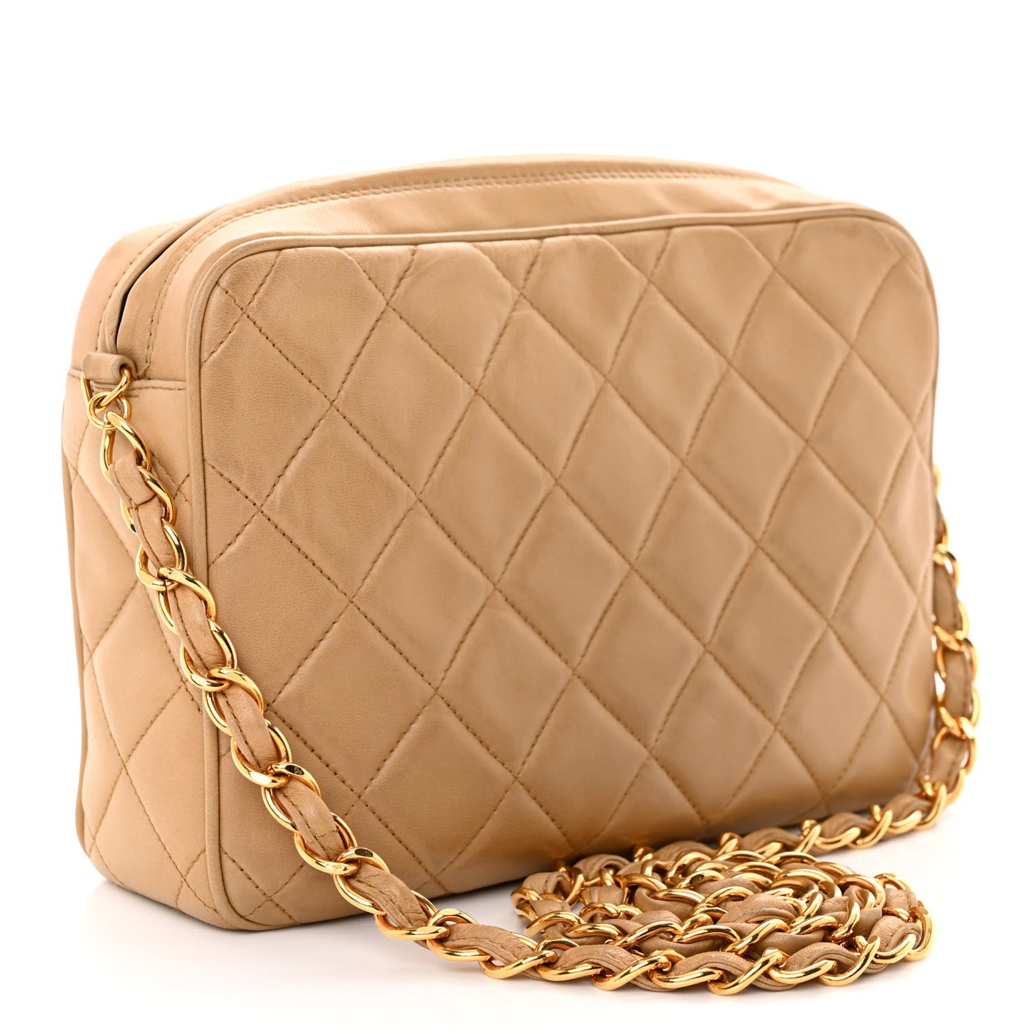 Lambskin Quilted Tassel Flap Camera Case Beige