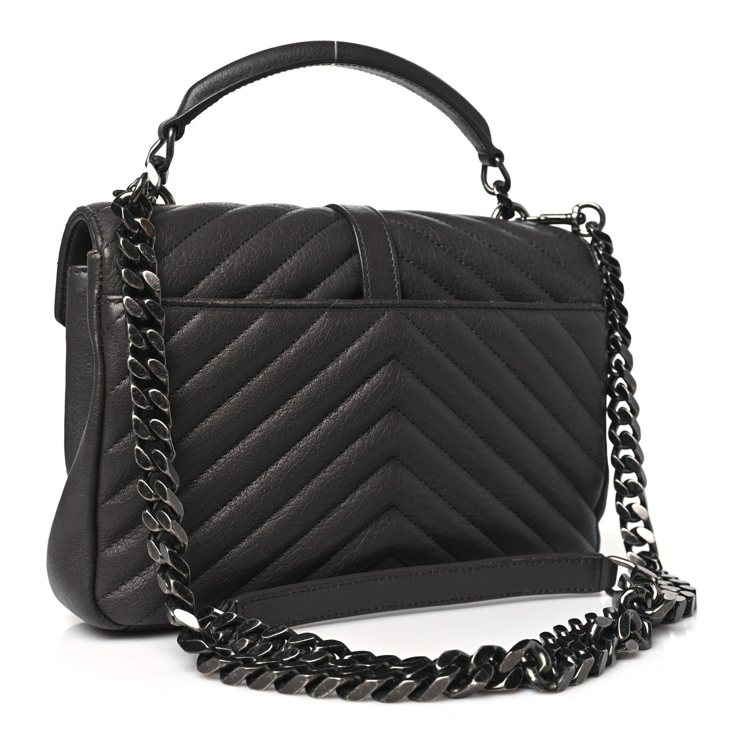 Sheepskin Matelasse Chevron Monogram Medium College Bag Asphalt