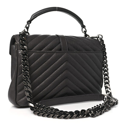 Saint Laurent Sheepskin Matelasse Chevron Monogram Medium College Bag Asphalt 3 of 10