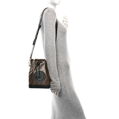 Fendi Glazed Fabric Vitello Grace F is Fendi FF 1974 Stamp Patch Grande Mon Tresor Bucket Bag Mogano Panna Black 2 of 10