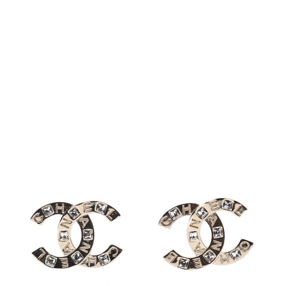 Chanel Crystal Metal CC Paris Button Stud Earrings Gold 1 of 6