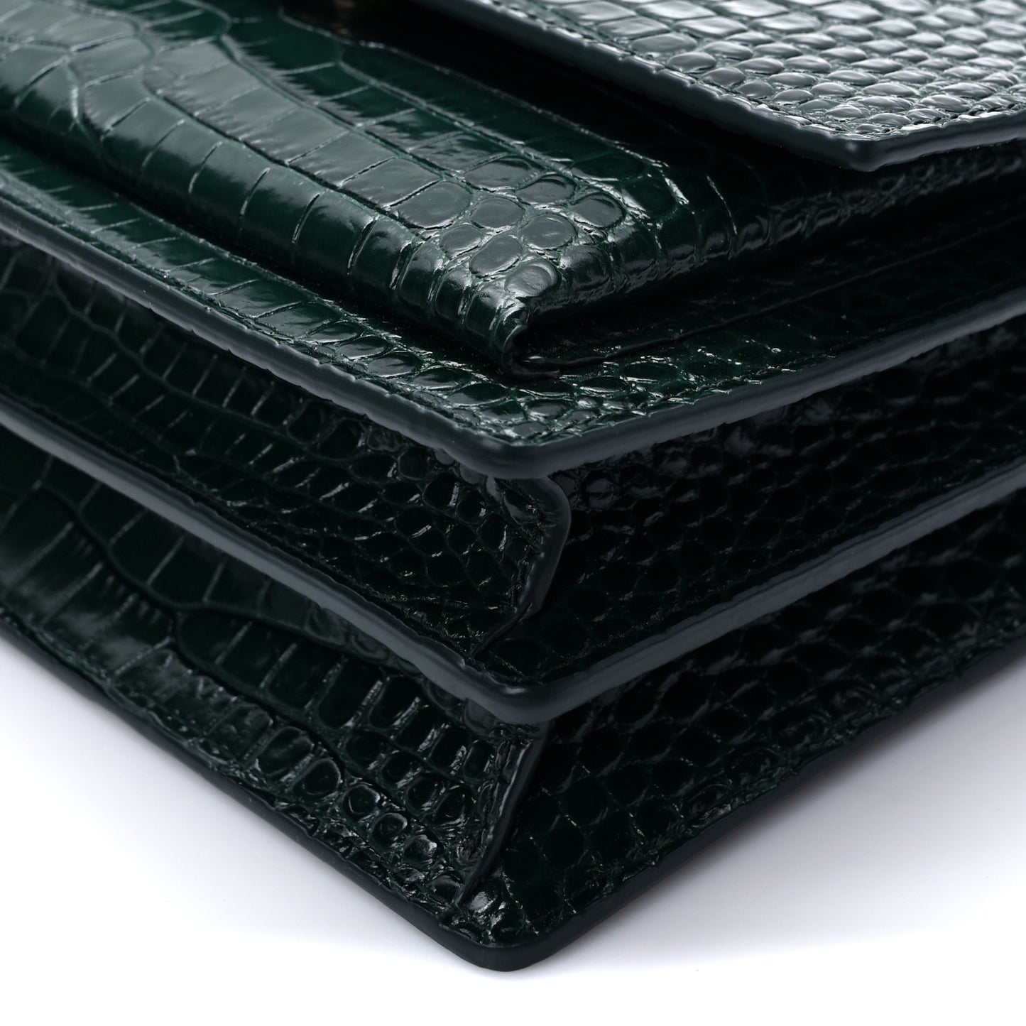 Calfskin Crocodile Embossed Medium Monogram Sunset Dark Mint