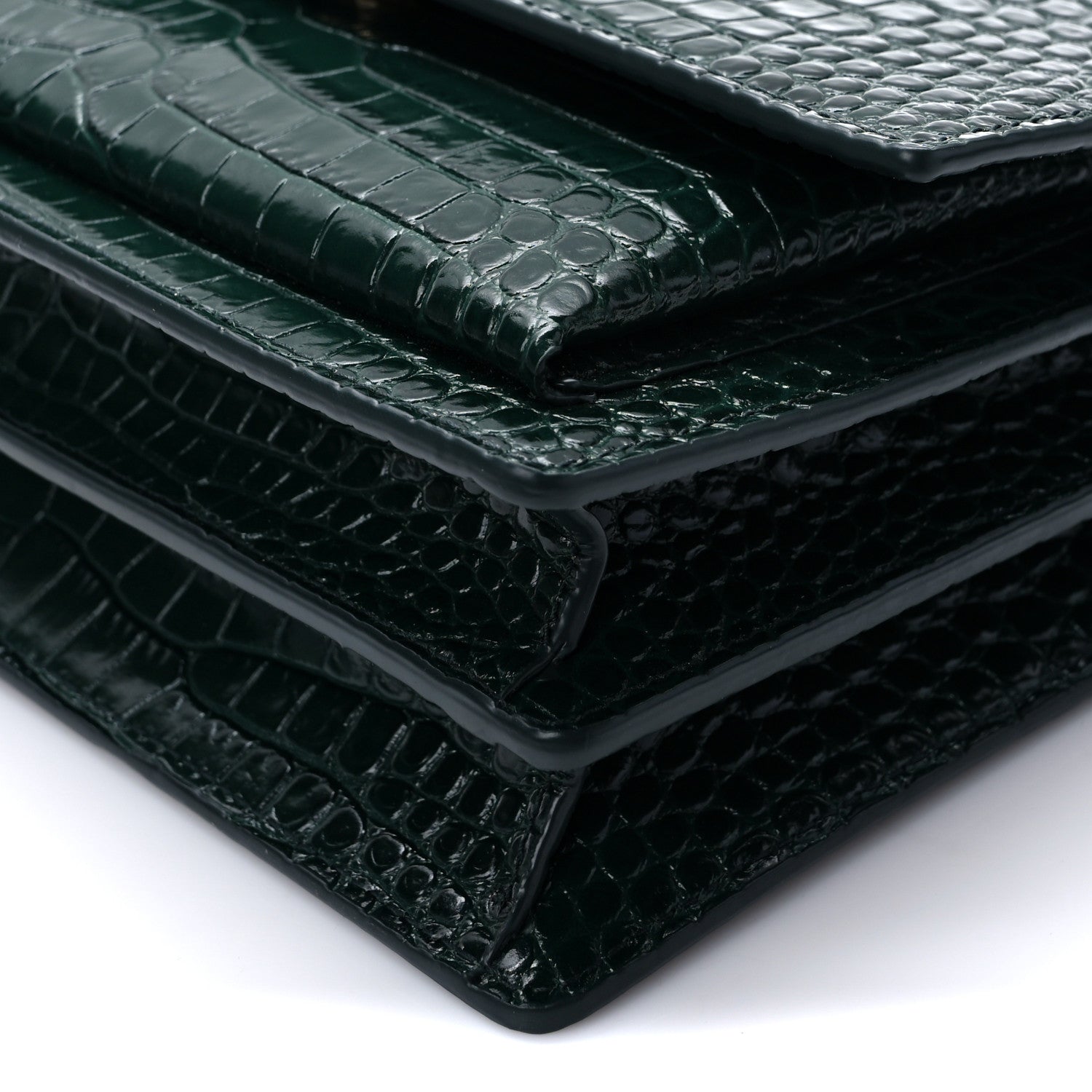 Saint Laurent Calfskin Crocodile Embossed Medium Monogram Sunset Dark Mint 7 of 7