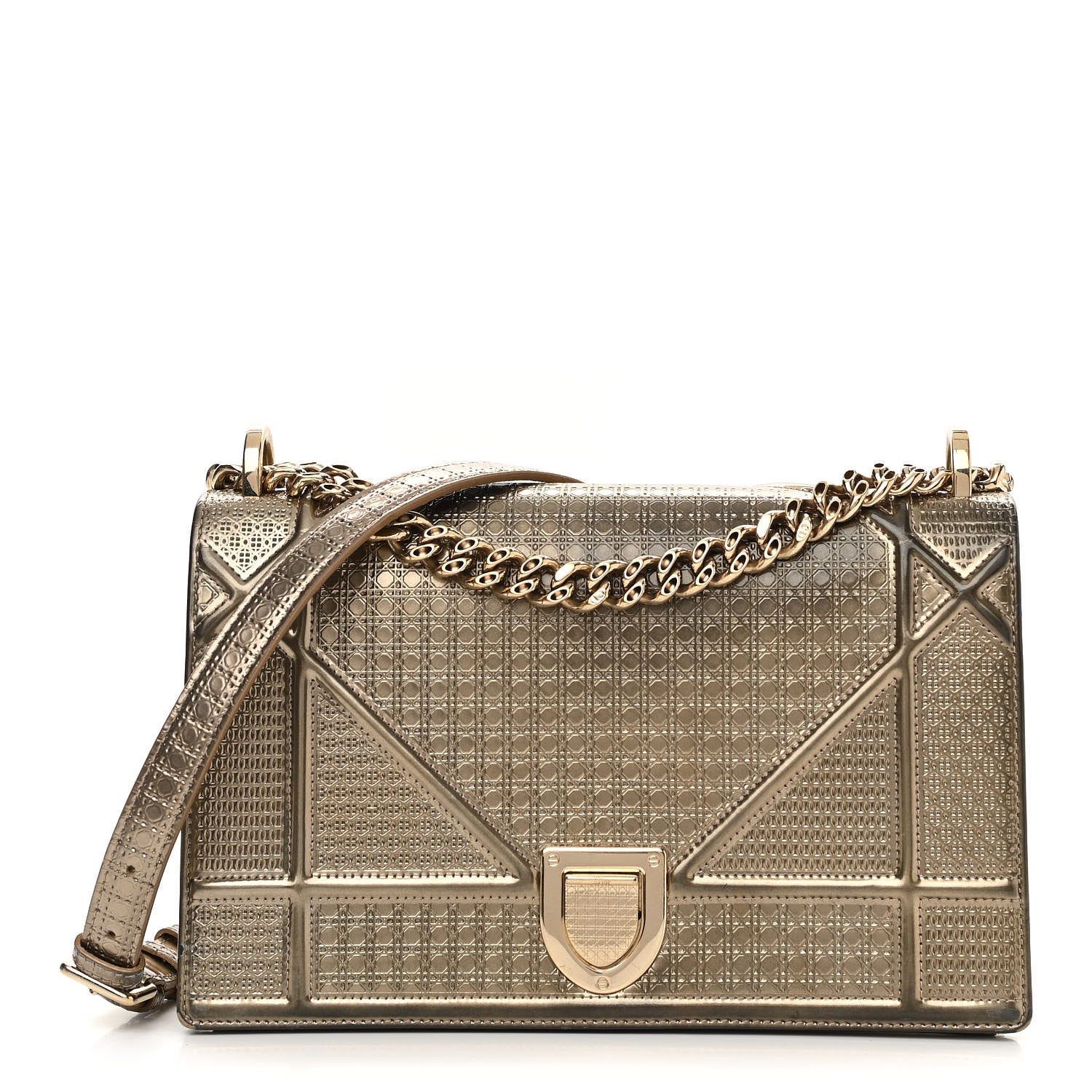 Christian Dior Metallic Patent Micro-Cannage Medium Diorama Flap Bag Gold 1 of 13
