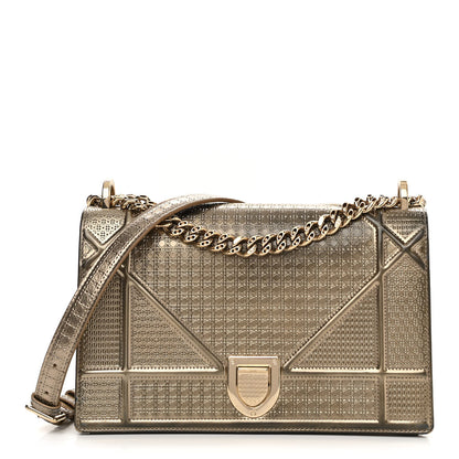 Christian Dior Metallic Patent Micro-Cannage Medium Diorama Flap Bag Gold 1 of 13