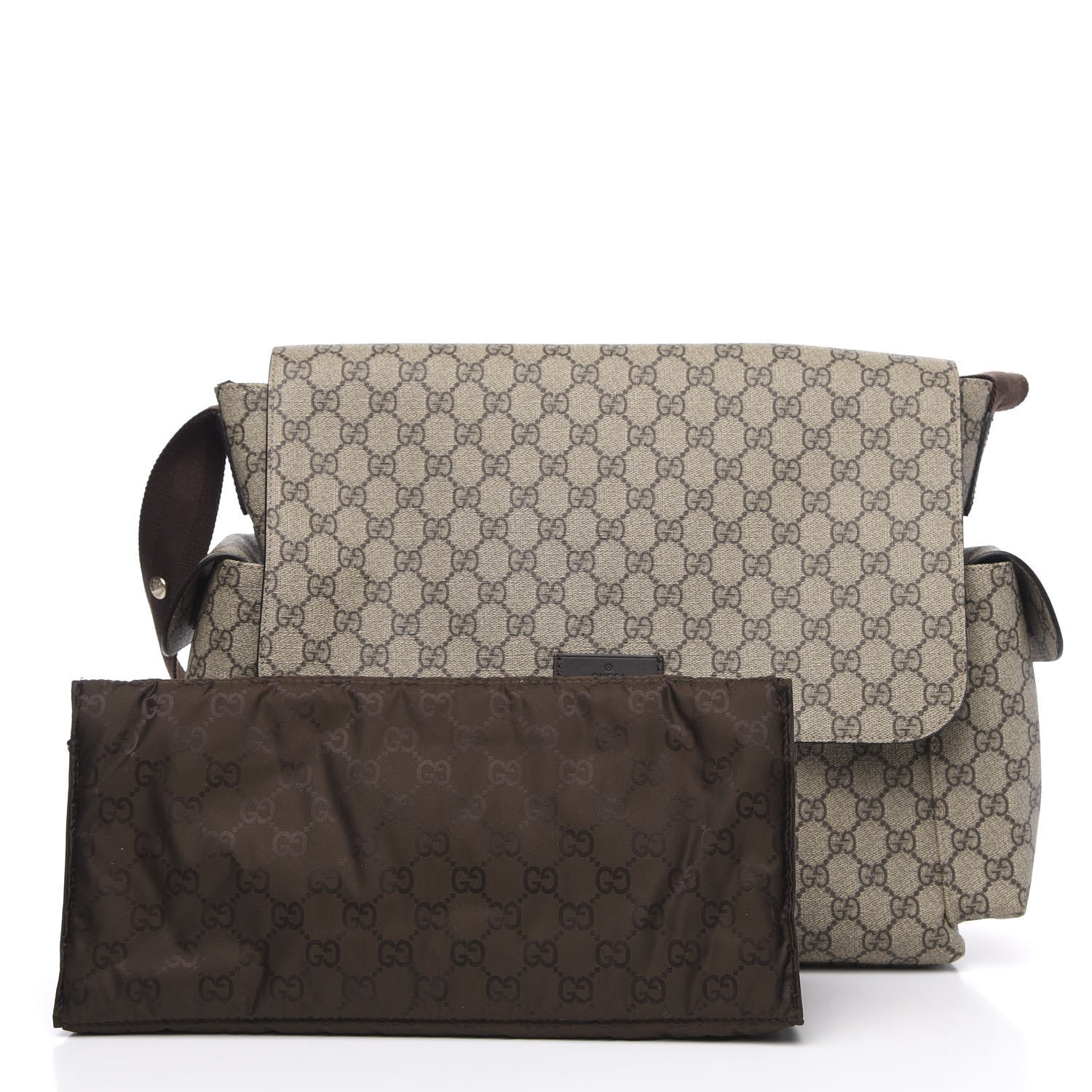 Gucci GG Supreme Monogram Selleria Calfskin Messenger Diaper Bag Beige Ebony Cocoa Dark Chocolate 2 of 11