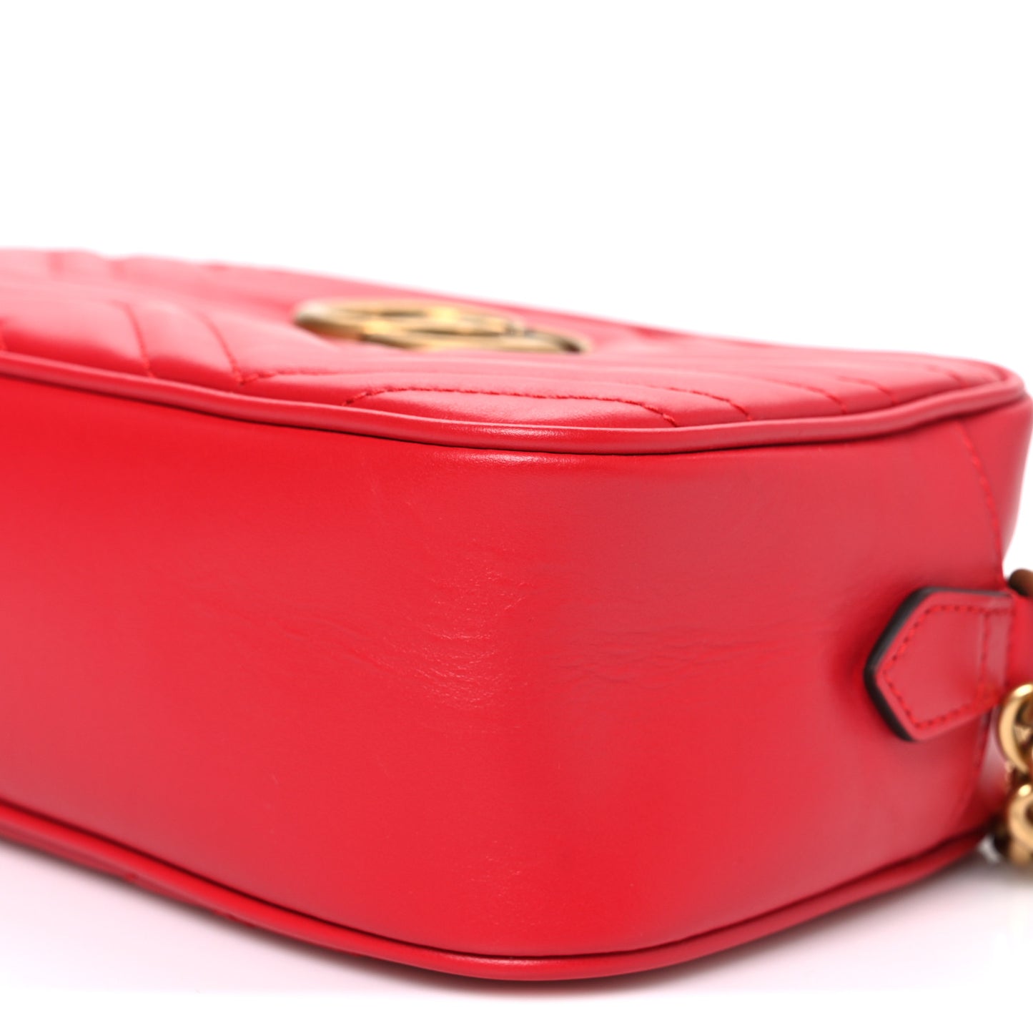 Calfskin Matelasse Small GG Marmont Chain Shoulder Bag Hibiscus Red