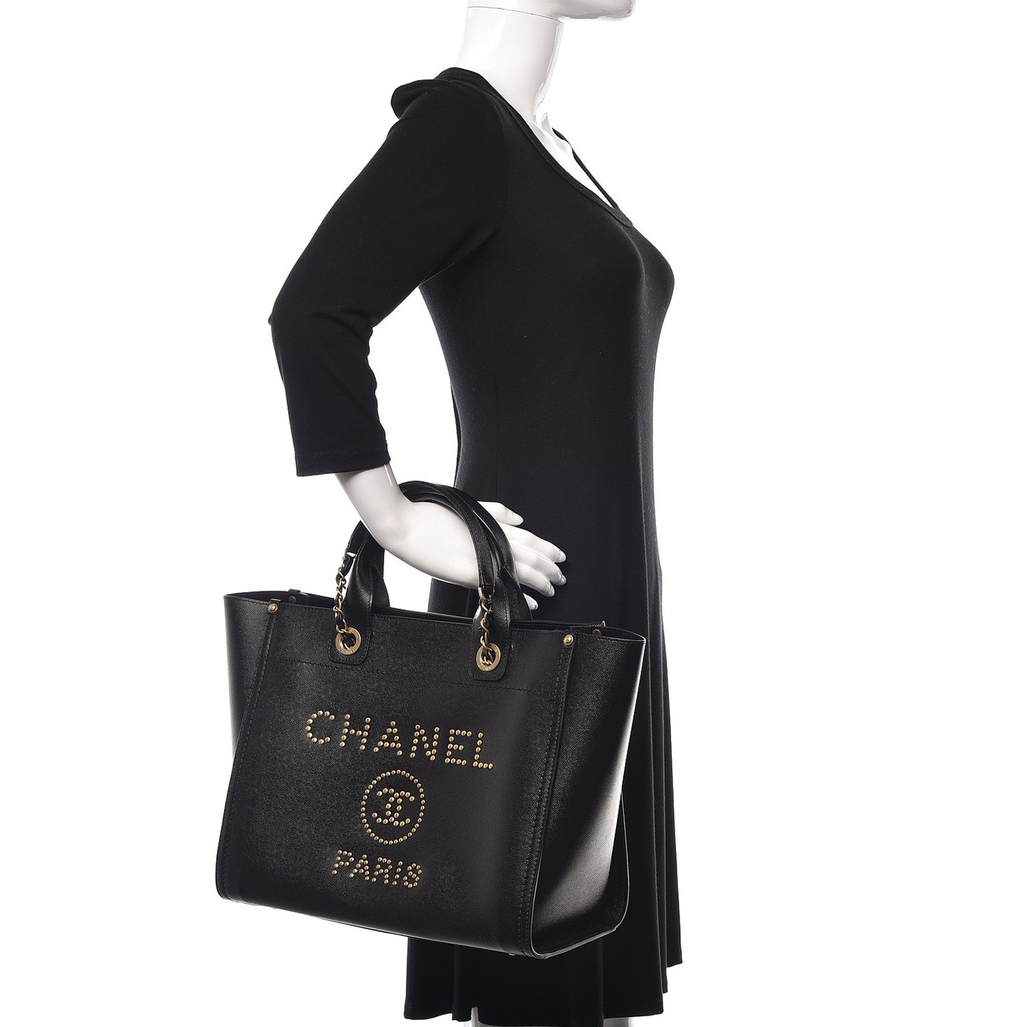 Caviar Small Studded Deauville Tote Black