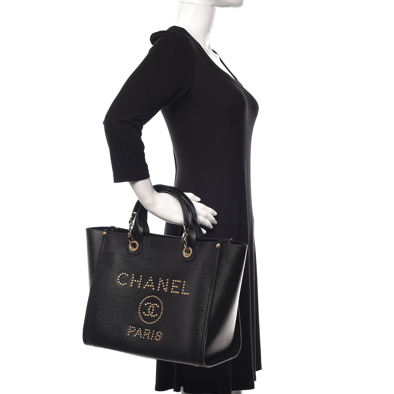 Chanel Caviar Small Studded Deauville Tote Black 2 of 16