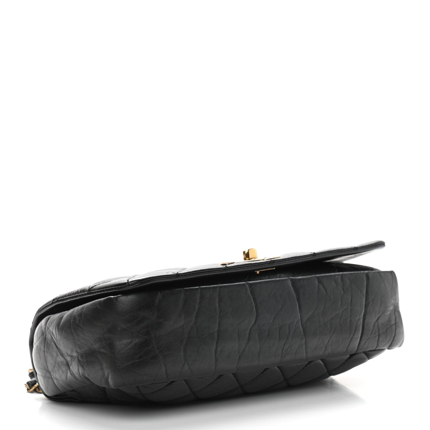 Aged Calfskin Quilted Small Pondichery Flap Black