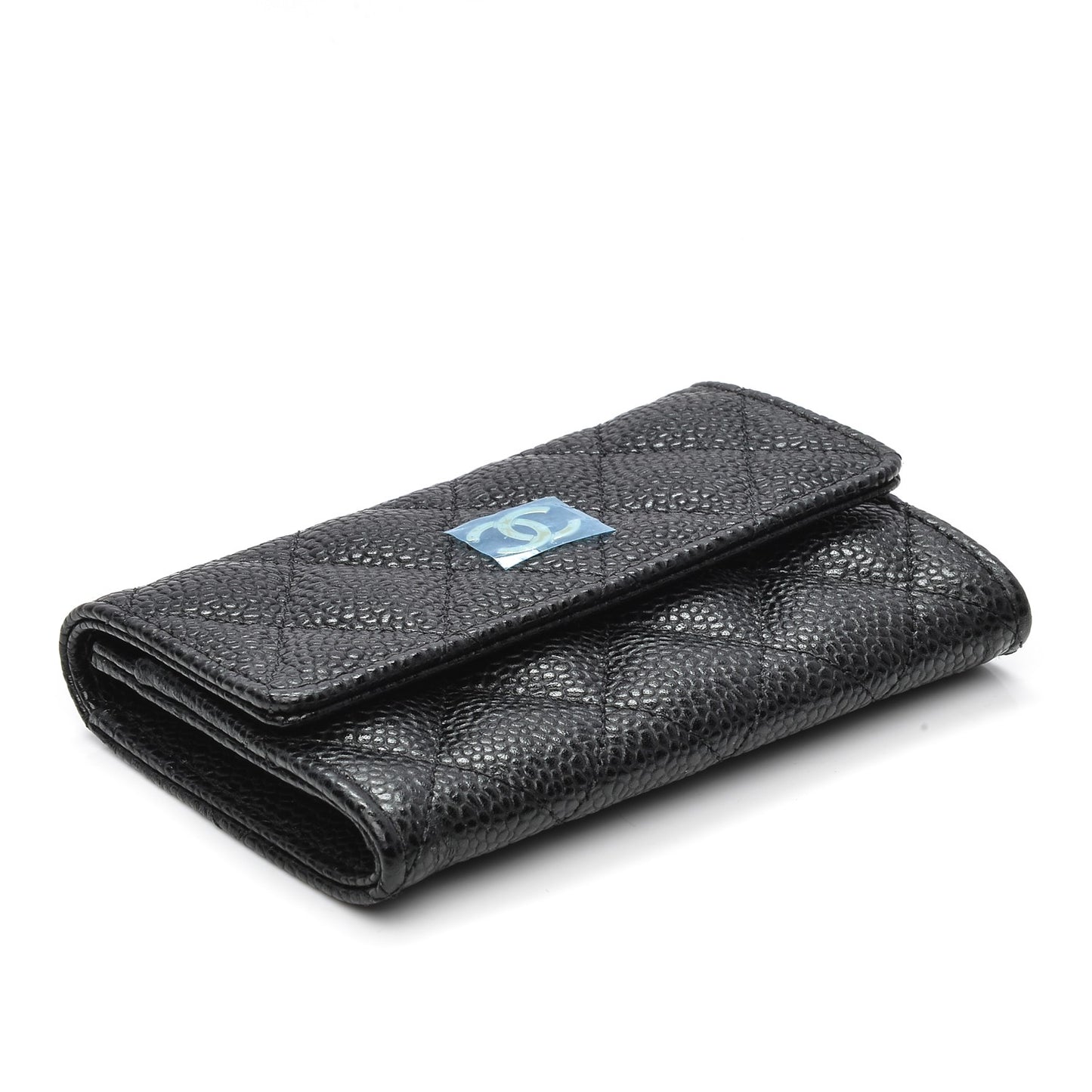 Caviar Quilted Flap Card Holder Black
